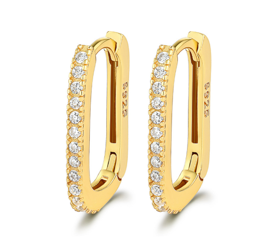 Khuyên Tai Oval Đính Đá Bạc S925 Mạ Vàng 18K