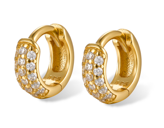 Khuyên Tai Tròn Bản Rộng Đính Đá Bạc S925 Mạ Vàng 18K