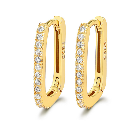 Khuyên Tai Oval Đính Đá Bạc S925 Mạ Vàng 18K
